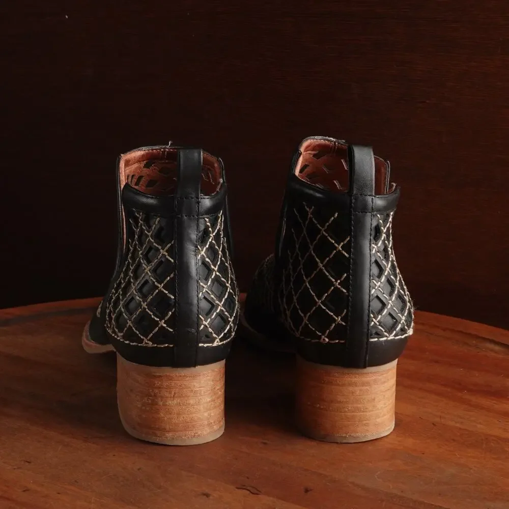 Jeffrey Campbell Boots Womens SZ 9‎ BLK Taggart Leather Mesh Ankle Boho Festival